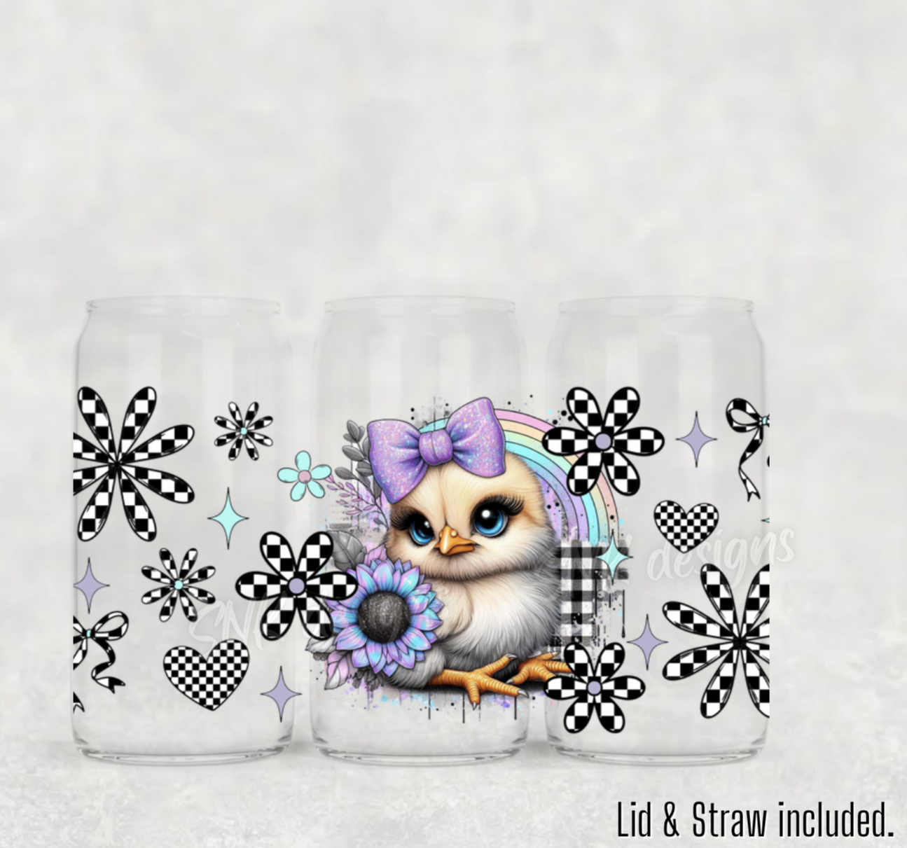 16oz Uv DTF - Checkered print Chicken