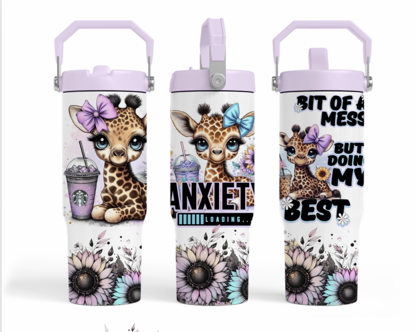 30oz sublimation transfer - Anxiety giraffe