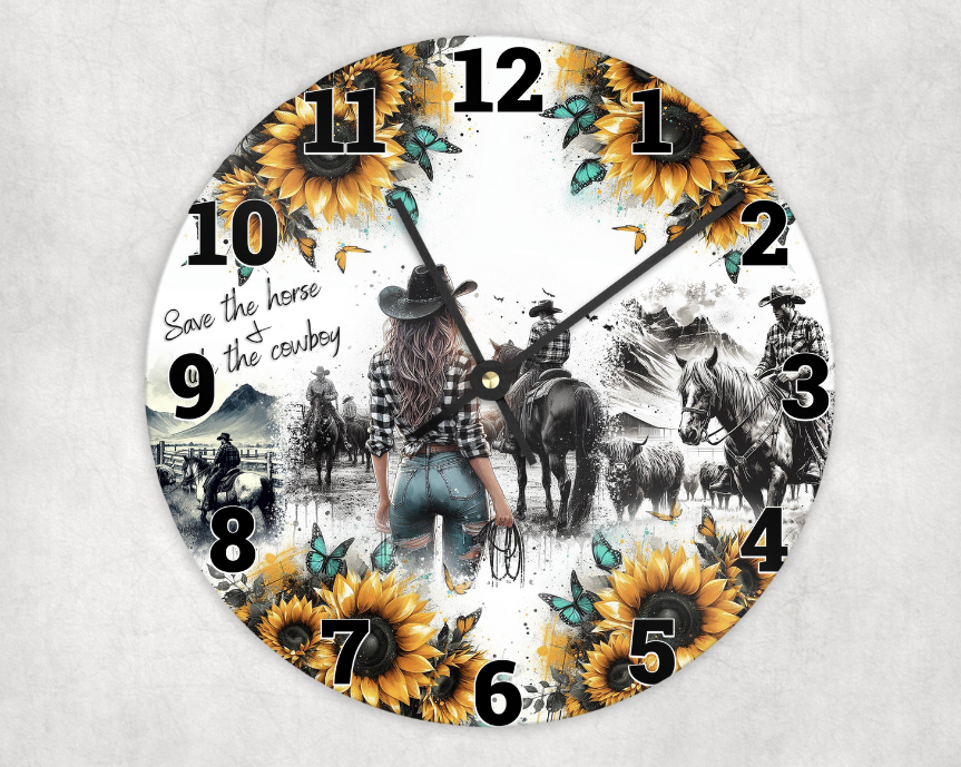 Clock sublimation transfer - Save a horse ride a cowboy