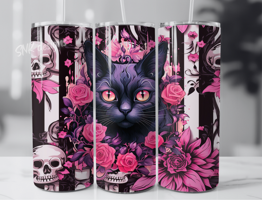 Sublimation transfer 20oz tumbler - Cute spooky black cat