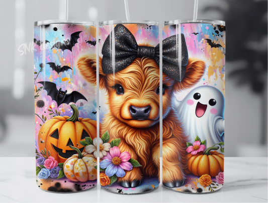 Sublimation transfer 20oz tumbler - Cute spooky cow3