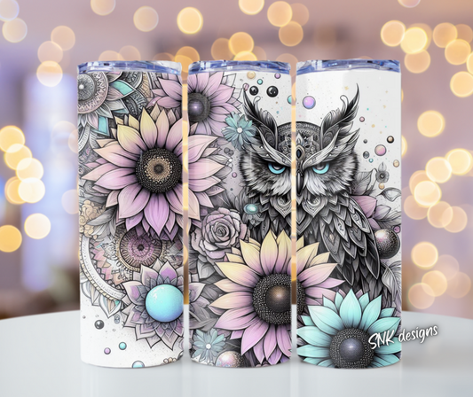 Sublimation transfer - Line art drawn boho floral owl