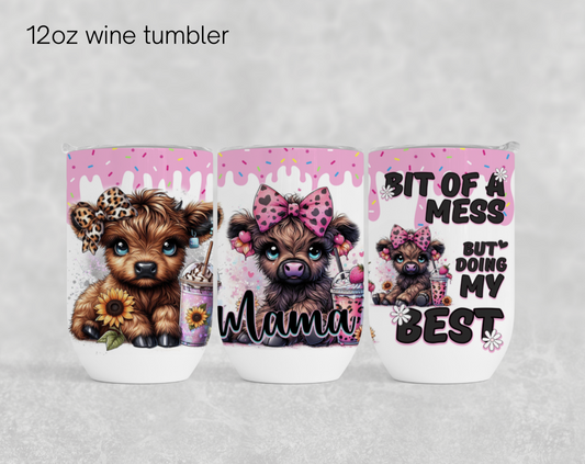 12oz wine tumbler sublimation transfer - Pink drip bit of a mess 2