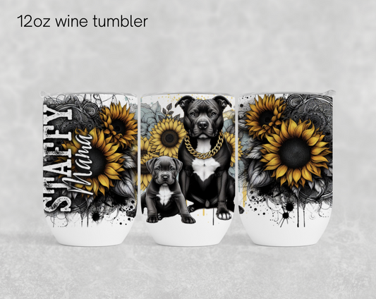 12oz wine tumbler sublimation transfer - Staffy mama