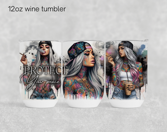 12oz wine tumbler sublimation transfer - Protect your peace