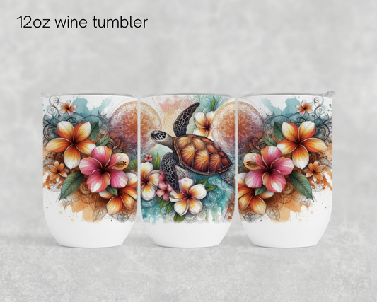 12oz wine tumbler sublimation transfer - Turtle frangipani's