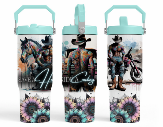 30oz sublimation transfer - Save a horse ride a cowboy BLUE