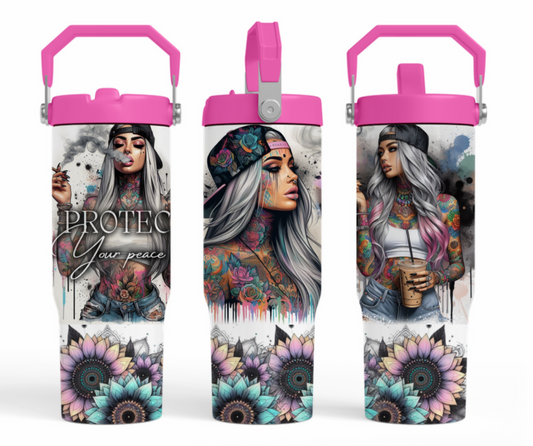 30oz sublimation transfer - Protect your peace tattoo girl