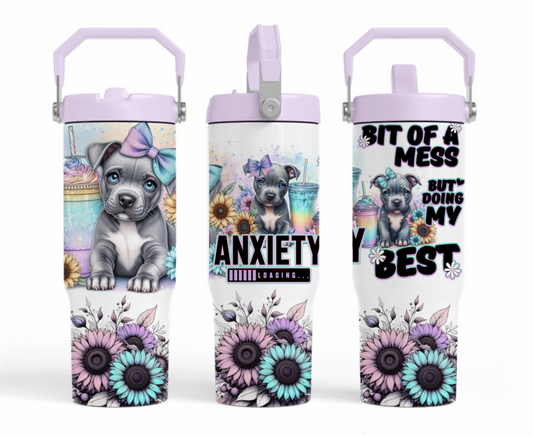 30oz sublimation transfer- Rainbow Anxiety staffy