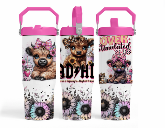 30oz sublimation transfer- PINK  over stimulated cute cow