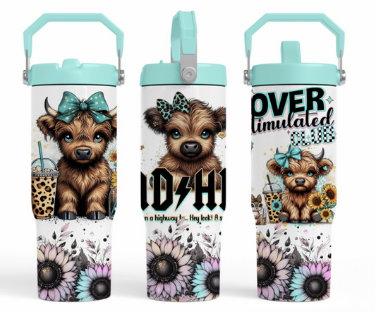 30oz sublimation transfer- ADHD teal cute cow