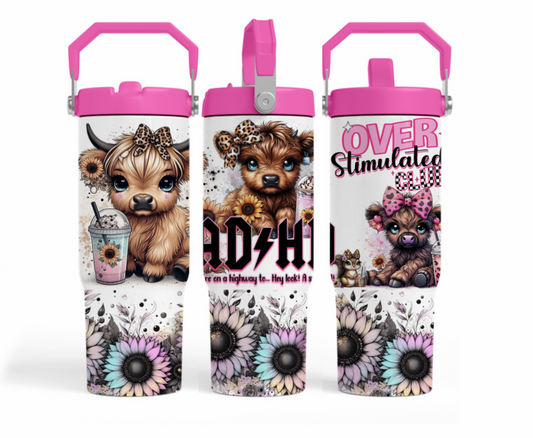 30oz sublimation transfer - ADHD  PINK cute cows