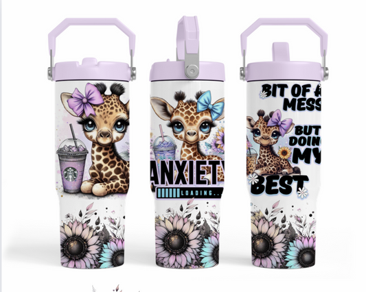 30oz sublimation transfer - Anxiety giraffe