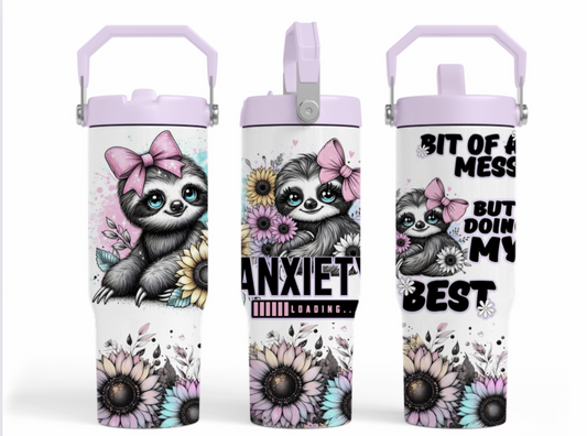 30oz sublimation transfer - Anxiety pink sloth