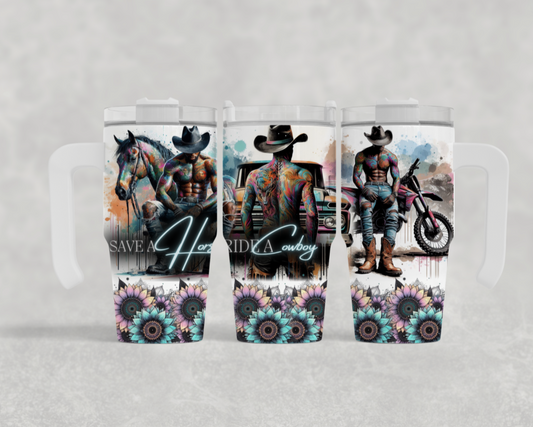 20oz mini sublimation transfer - Save a horse ride a cowboy BLUE