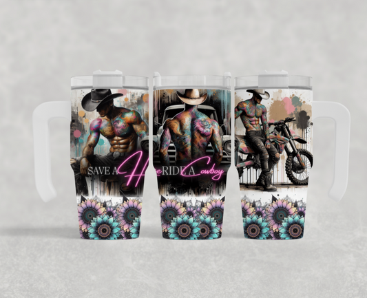 20oz mini sublimation transfer - Save a horse ride a cowboy PINK