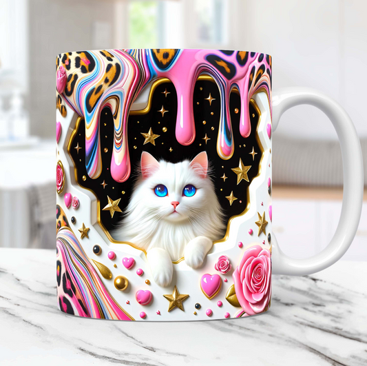 15oz mug - 3D cute white cat