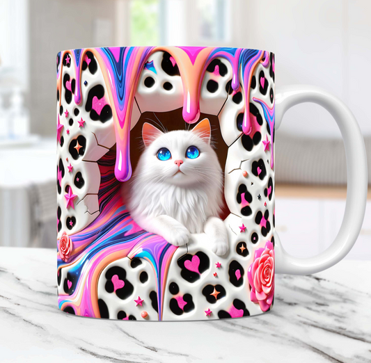 15oz mug - 3D cute white cat2