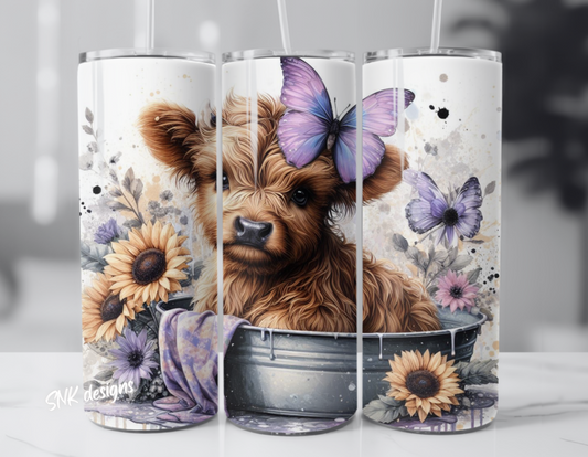 Sublimation transfer - Purple highland cow in a tub